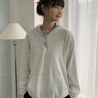 Darun Waffle Color Block Button Hoodie