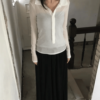 Sleek Deep Collar Long Sleeve Tee