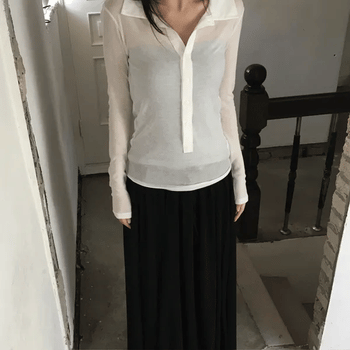 Sleek Deep Collar Long Sleeve Tee