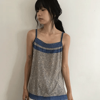 Diez Lace Flower Layered Strap Sleeveless