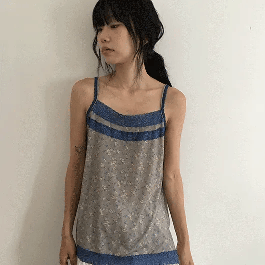 Diez Lace Flower Layered Strap Sleeveless