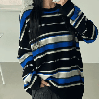 Petit Stripe Oversized Round Neck Knit