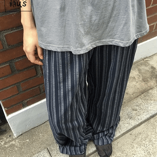 Motren Striped Linen Elastic Waist Pants