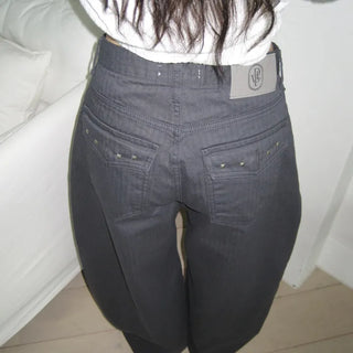 Back Pocket Studded Cotton Wide Pants