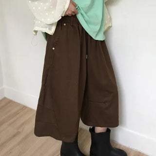 Mado Cut-out Pintuck Wide Elastic Waist Bermuda Pants