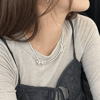 Ribbon pearl choker necklace