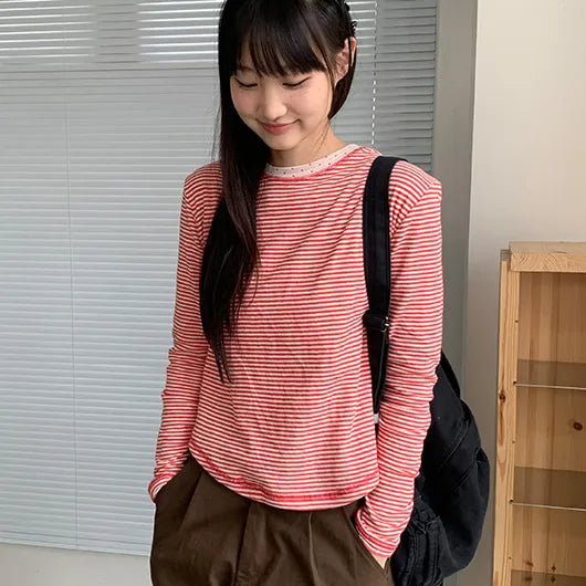 Muyan Dot Stripe Long Sleeve Tee
