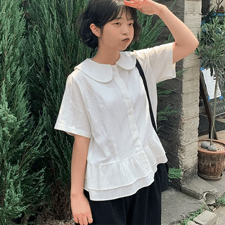 Silky Round Collar Frill Blouse