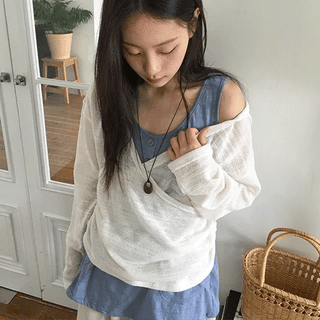 Ryoka Summer Layered V-Neck Wrap Hoodie Knit