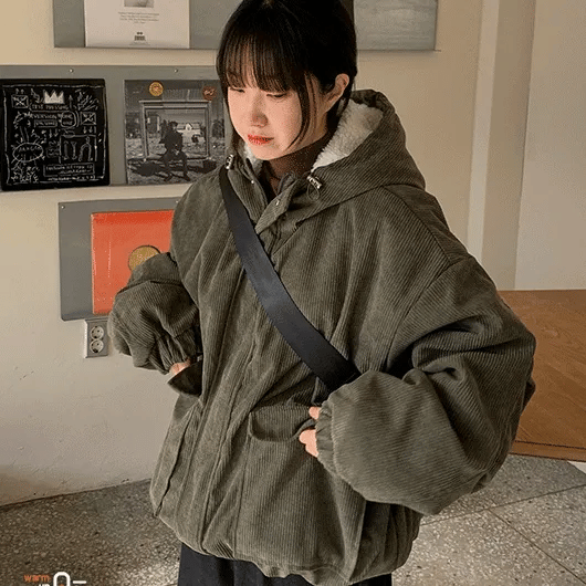 Holmin Quilted Corduroy Fleece Hooded Jumper