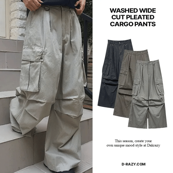 Parachute multi-pocket cotton wide pants