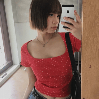 Polka Dot Square Neck Crop T-shirt
