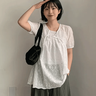 Yunoi Punching Ribbon Layered Blouse Dress