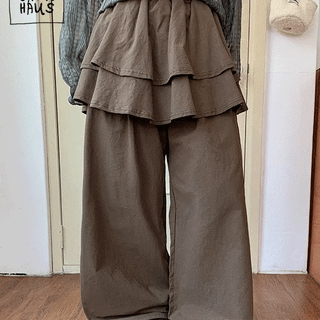 Simbs Linen Tiered Frill Elastic Skirt Pants
