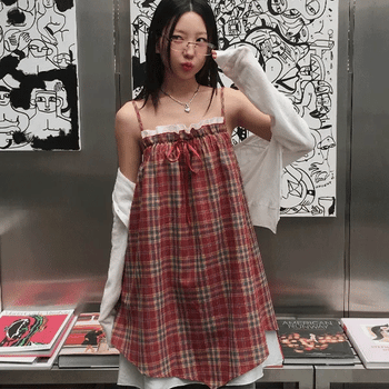 Poly Layered Check Sleeveless Dress