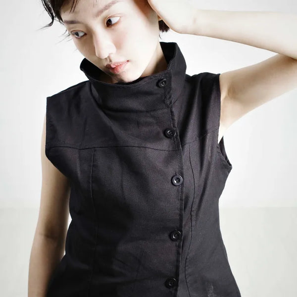 Asymmetrical high-neck blouse