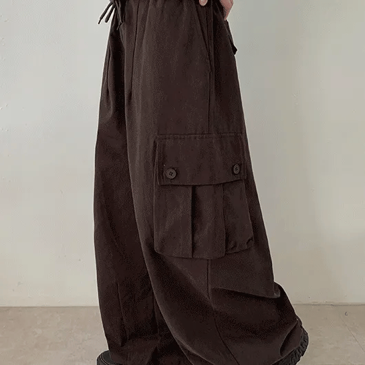 Frant Cargo Elastic Waist Wide Pants