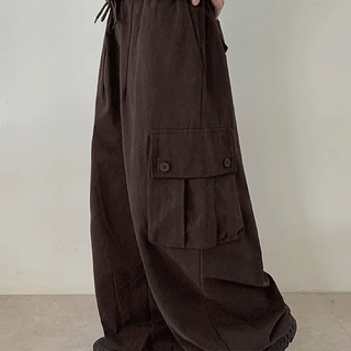 Frant Cargo Elastic Waist Wide Pants