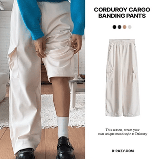 Corduroy Cargo Drawstring Elastic Wide Pants
