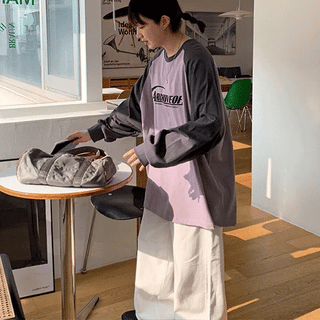 Nikkoi Print Color Block Raglan Long Sleeve T-shirt