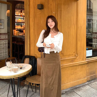 Reverse Suede Long Skirt