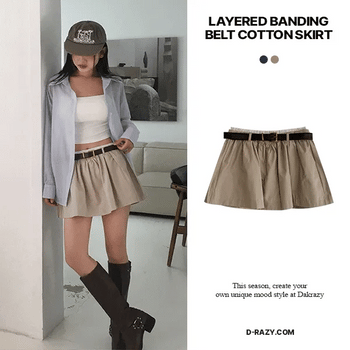 Layered Elastic Belt Cotton Skirt