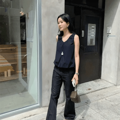 Stevy Summer Double VNeck Balloon Sleeveless Blouse