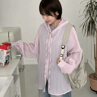 Binbero Summer See-through Striped Hoodie