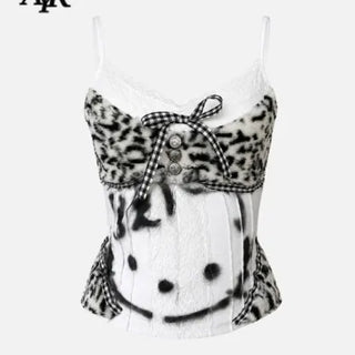 Y2K American Leopard Ribbon Lace Sleeveless Top / Sleeveless Camisole Sleeveless Summer Sleeveless Slim Fit Delicate Fit Summer Clothes Leopard Print Sleeveless
