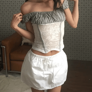 ribbon lace puff blouse