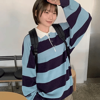 Hokine Striped Over Collar Knit