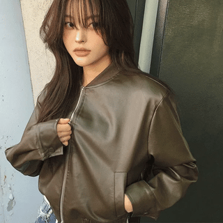 J Two-Way Zip-Up Leather Jumper
