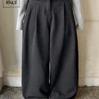 Pikin Black Denim Pintuck Wide Pants