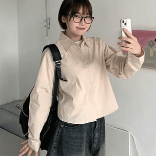 Enveme Color Basic Crop Shirt