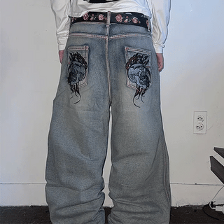 checkered denim wide pants