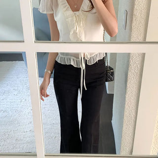 frilled see-through blouse
