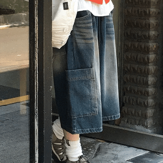 Lanto Vintage Cat Wash Elastic Waist Bermuda Denim Cargo Pants