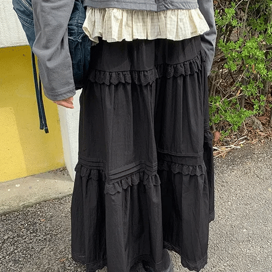 Vein lace banding long skirt