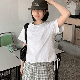 Muiti Basic Ribbon Strap Short Sleeve T-shirt