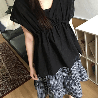 Loerin Shirred Cap Sleeve Blouse