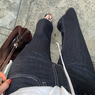 Non-faded striped bootcut denim