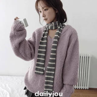 Kaia Oversized Wool Boucle V-Neck Knit