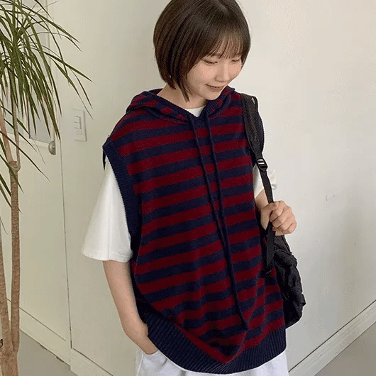 Henken Striped Hooded Knit Vest