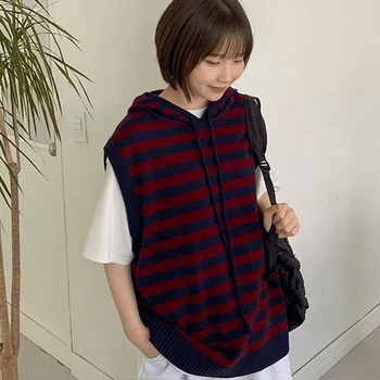 Henken Striped Hooded Knit Vest