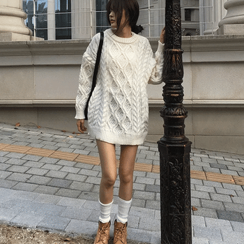 Cable Knit Round Oversized Long Knit