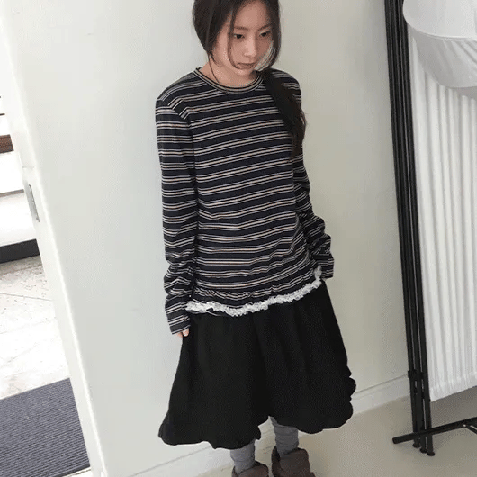 Kunin Frill Stripe Ribbon Long Sleeve Tee