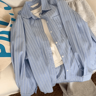 Bloomer Seersucker Label Stripe Loose Fit Shirt
