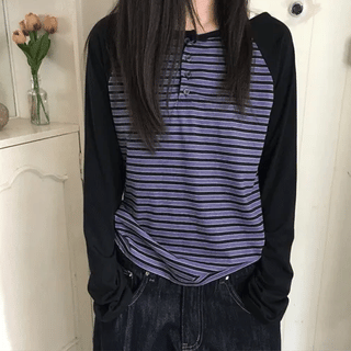 Mizo Striped Raglan Long Sleeve Tee (3 colors)