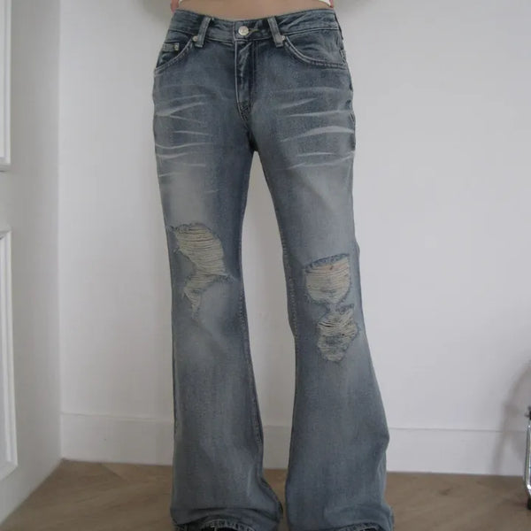 Rise Washed Bootcut Denim Pants