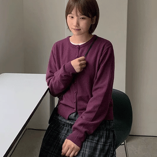 Qukel Color Round Knit Cardigan